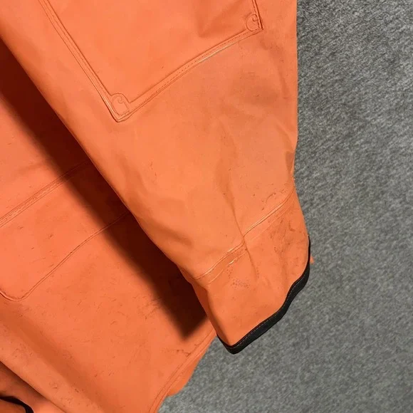 Carhartt Rain Coat Mens Large Orange Hooded PVC Waterproof Workwear C64ORG - Picture 3 of 10